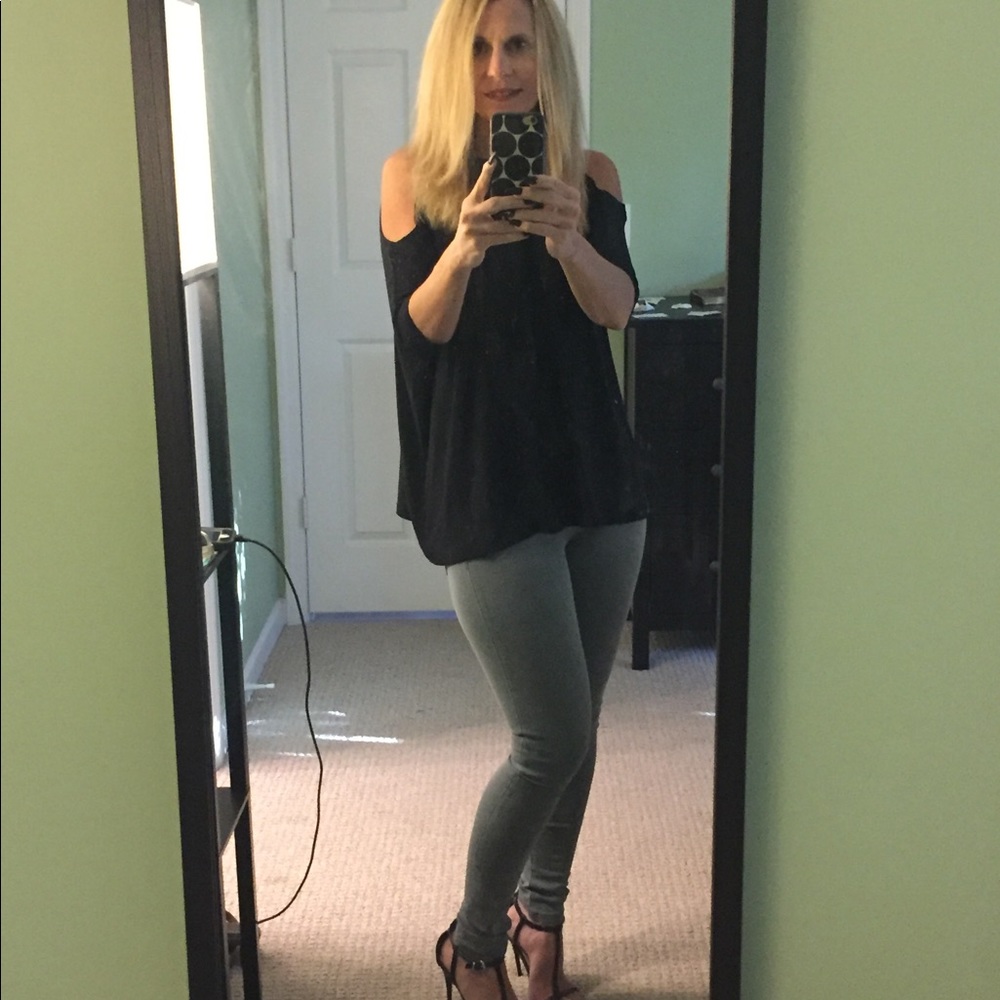 Dark grey cold shoulder top